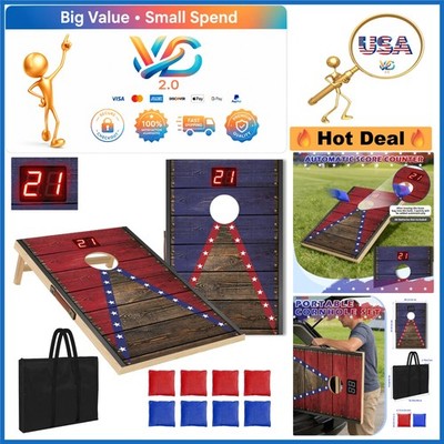 Auto Scoring Cornhole Board Set 4x2ft Outdoor Wooden Bean Bag Toss Game