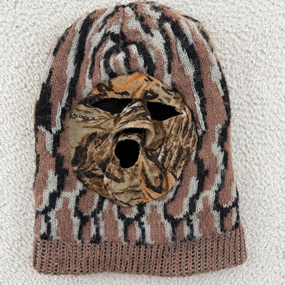 Vintage Mossy Oak Face Mask Men Camo Realtree Hunting Outdoor 90s Hat Fleece USA - Image 2 of 4