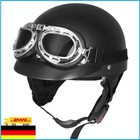 Schwarz Motorrad Helm Retro Harley Chopper Militär Halbschale Biker Mofa Roller