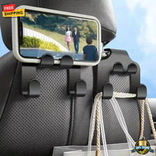 4 pcs Car Seat Headrest Hooks with Phone Holder Carbon Fiber Organizer