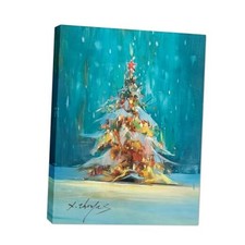 Canvas Wall Art Prints Framed Blue Yellow Christmas 16"L x 12"W Christmas Tree