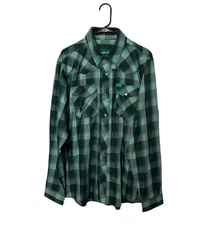 Dixxon Shirt Mens Large Green Pink Plaid Bozeman Lasso Bamboo Pearl Snap NWOT