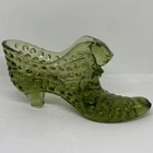 VTG Fenton Glass Shoe Hobnail Cat Head Green Unmarked