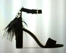 NWOB 9 West "Aaronita" NAVY Suede with Pearls/Rhinestones/Feathers Sandals 8.5-M