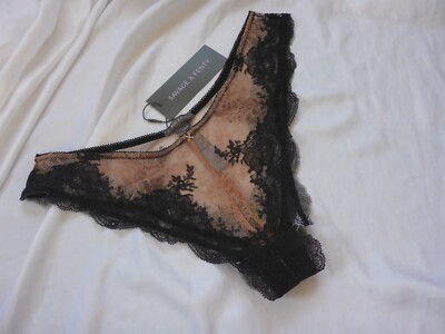 L, Savage X Fenty Lacestruck Brazilian, Tiramisu tan/black, Polyamid, NEU
