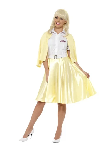 NEW Official Grease Good Sandy w/Skirt, Shirt, Mock Cardigan Fancy Dress Costume