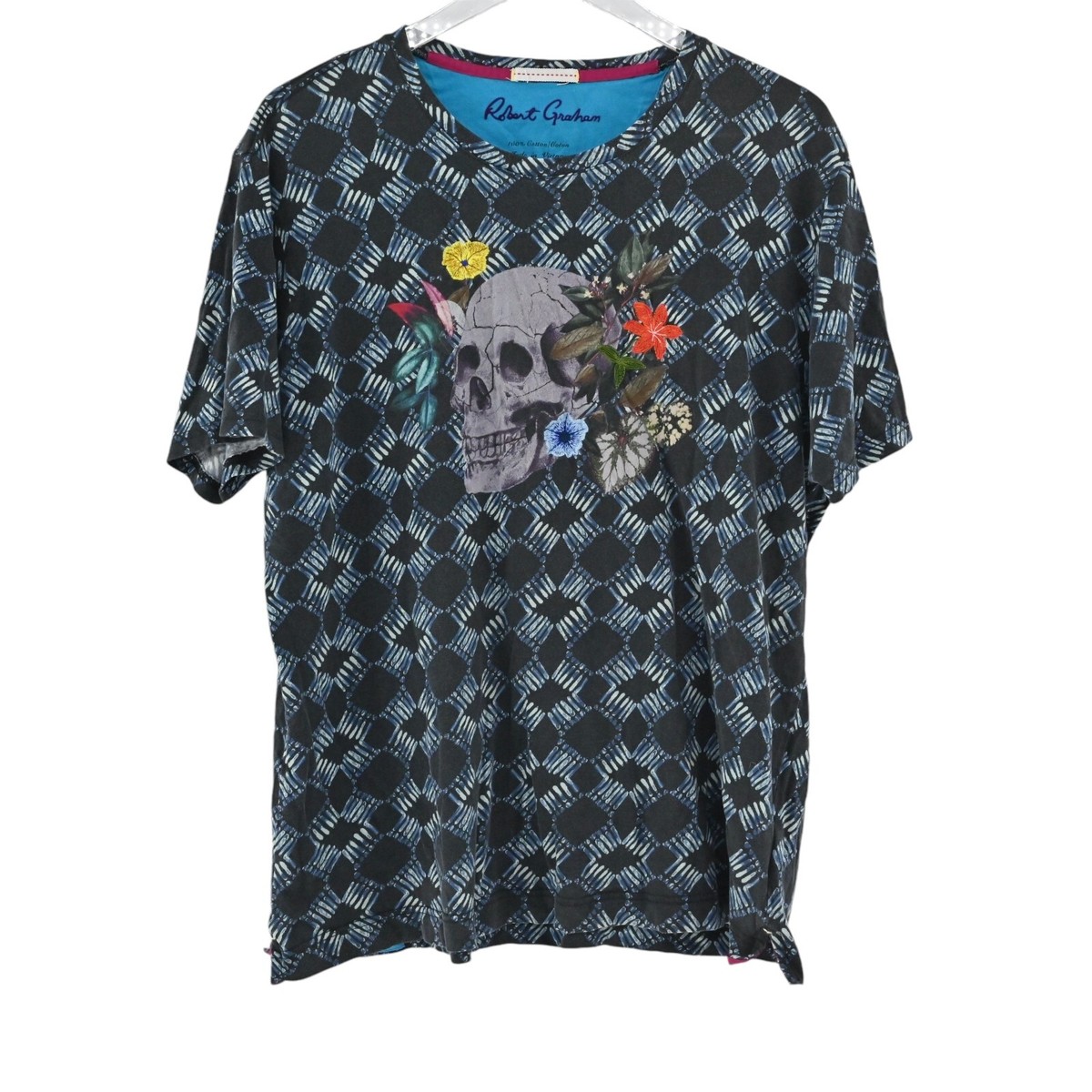 ROBERT GRAHAM T Shirt Mens Size L Blue Geometric Speed Limit Batik Skull  Graphic | eBay
