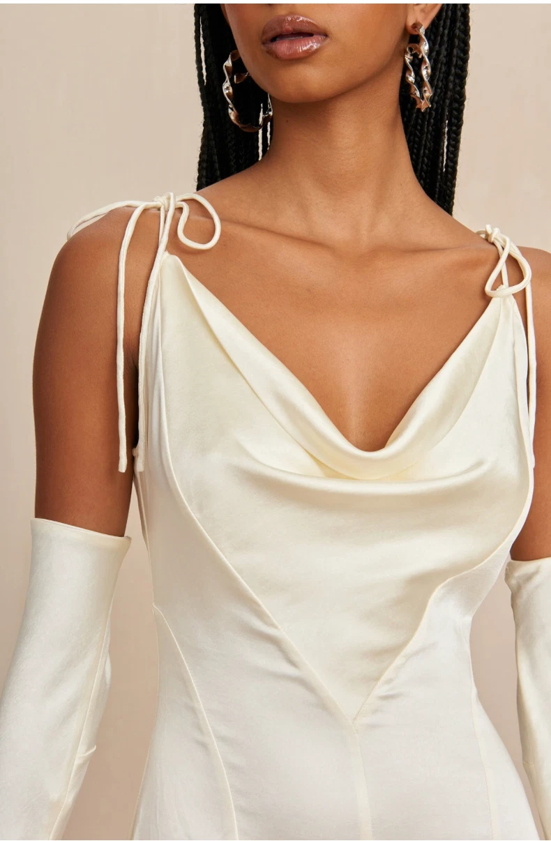 OFF WHITE Abito da sposa nuovo cult Gaia Nassia bianco sporco raso US 4