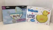 Baby Boy Foil Helium Balloons Duck Carriage Lot of 2 New