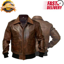 A2  Mens Flight Aviator Brown Pilot Bomber WW2 Real Leather Biker Army Jacket