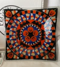 Rare! Peggy Karr - TRICK OR TREAT 13" SQUARE BOWL - Signed & dated, original box