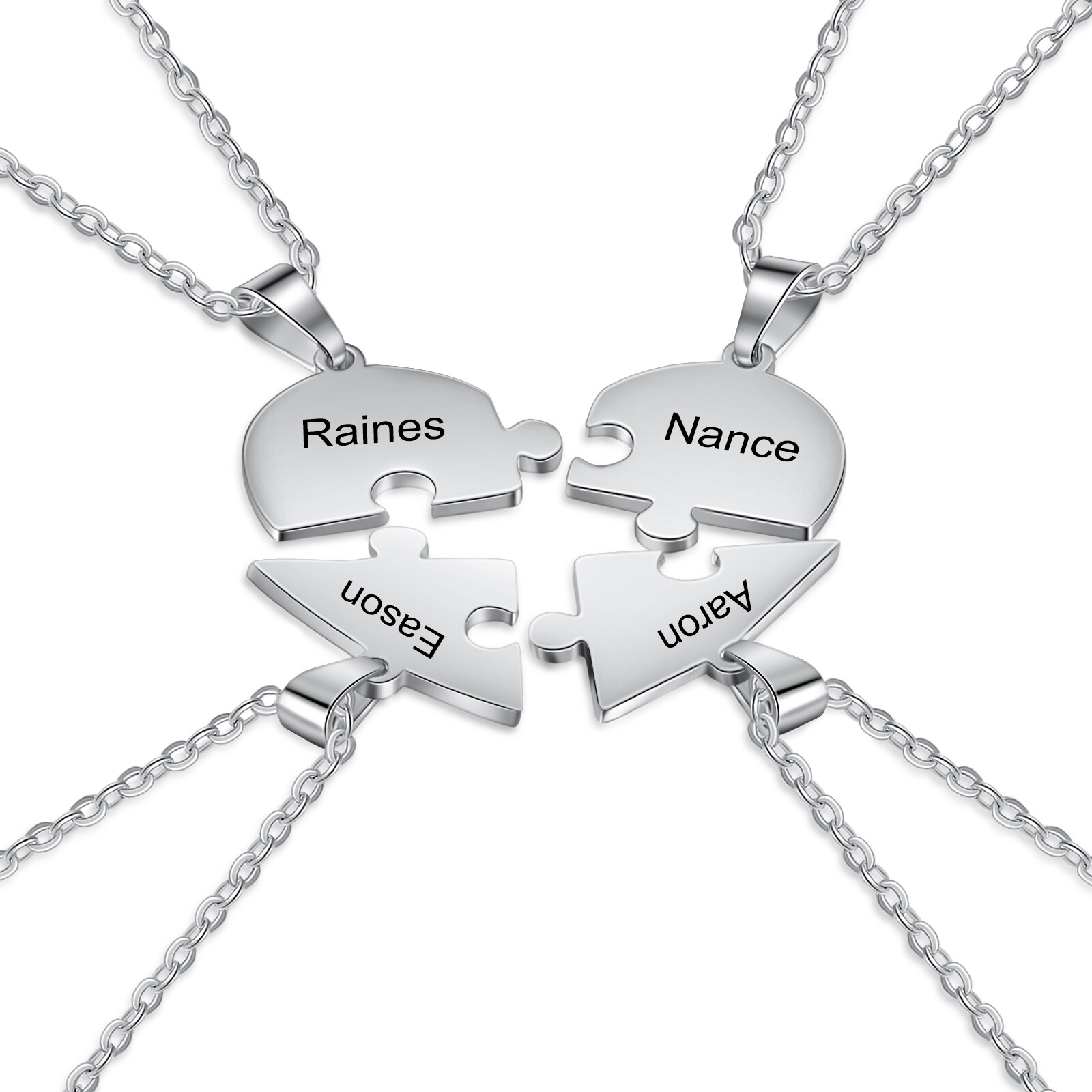Personalized Heart Puzzle Necklaces Pendants Stainless Steel Engraved 2