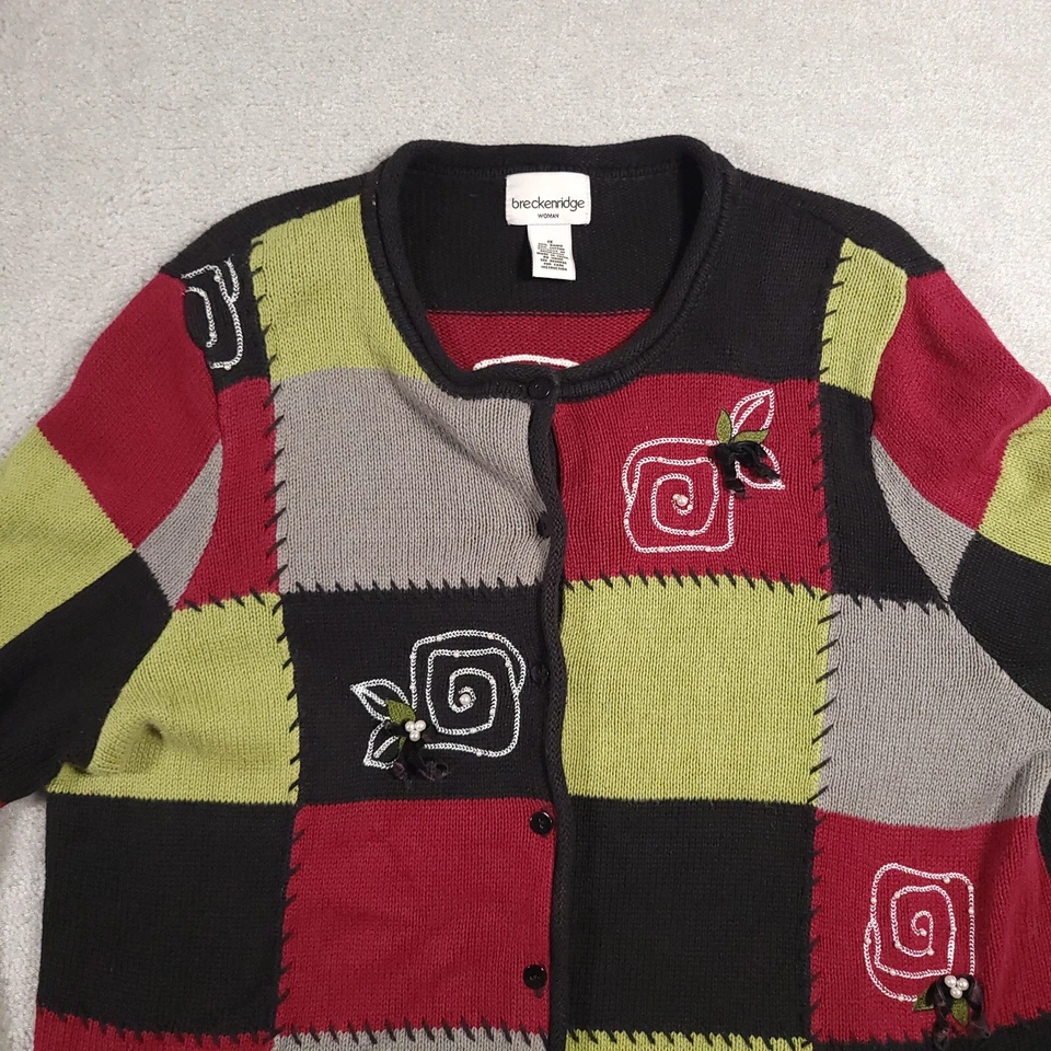 Breckenridge Cardigan Sweater Women's 1X Plus Button Up Knit Patch Pearls - Image 3 of 4