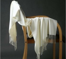 Large écharpe, étole, châle écrue blanc cassé cachemire  laine top qualité