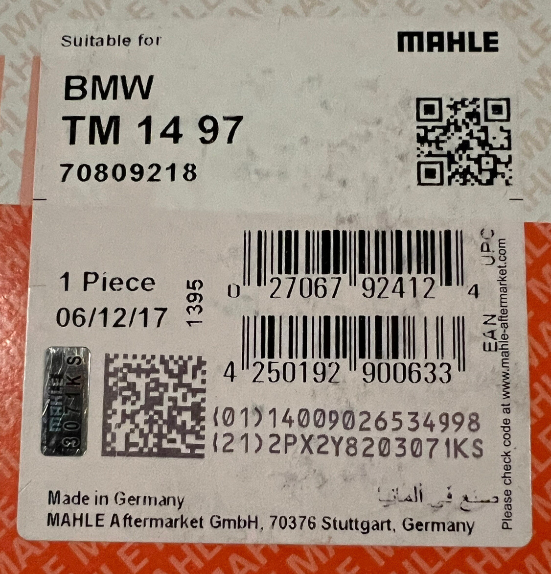 NEW MAHLE BEHR BMW Thermostat TM1497 70809218 | eBay