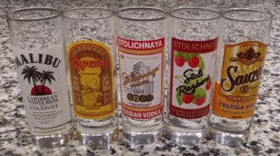Shot Glass Lot Stoli Raspberry Stolichnaya Malibu Kahlua Razberi Sauza Vodka Rum