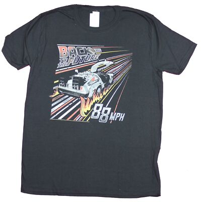 Back to the Future Adult New T-Shirt - 88 DeLorean with Flaming Tires