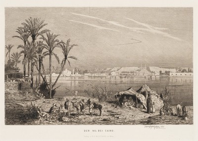 L. FISCHER (1848-1915), ''Der Nil bei Cairo'' Orientalische Landschaft,  1880, Rad