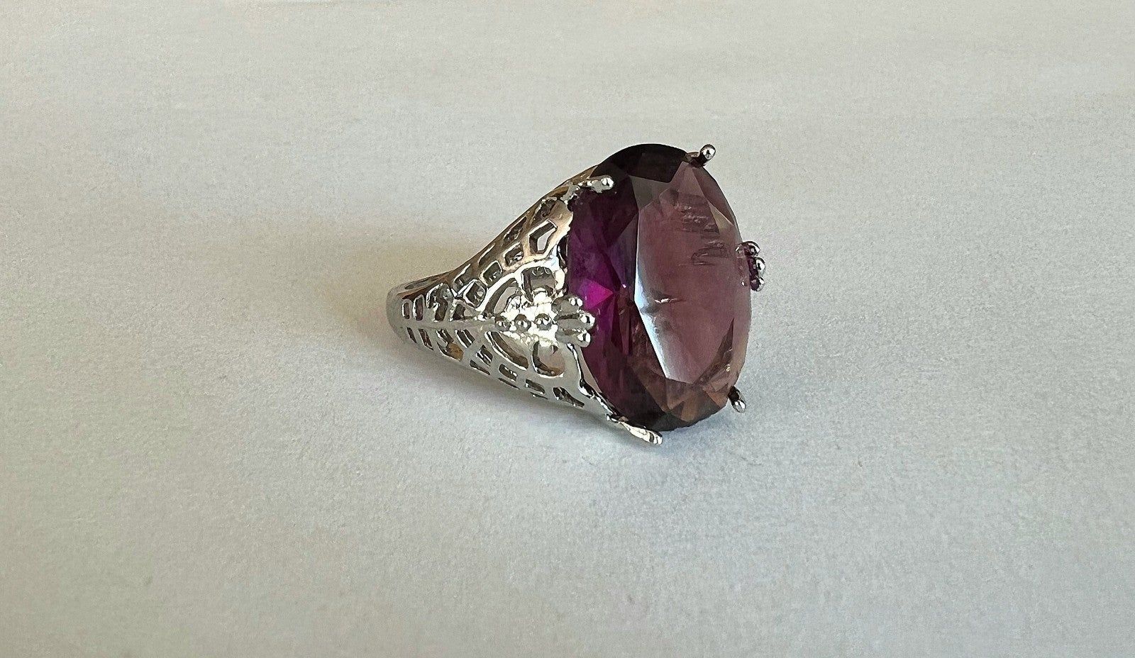 Simulated Amethyst Colored Gem Ring Silver Colore… - image 2