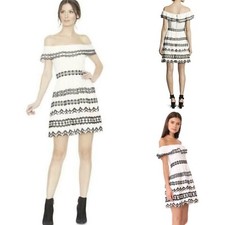Alice + Olivia White Lace Detail Off The Shoulder Cocktail Dress Wm 0 Back Zip