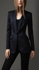 Authentic Burberry Women's Luxury Tuxedo Dinner Black Blazer Jacket Coat Size 8