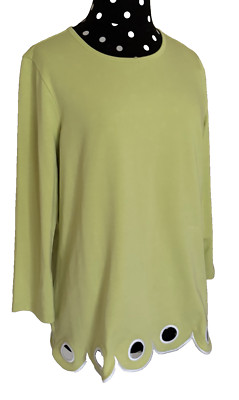 E.L.I -3/4 Sleeve Pima Cotton Knit Top-KIWI Green-Medium-NWT-$170