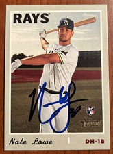 NATE LOWE Signed 2019 Topps Heritage Card #604 Rangers 2023 World Series AUTO