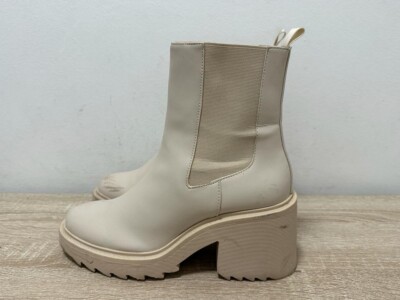 STRADIVARIUS WOMENS CREAM ELASTIC CHUNKY HEELED