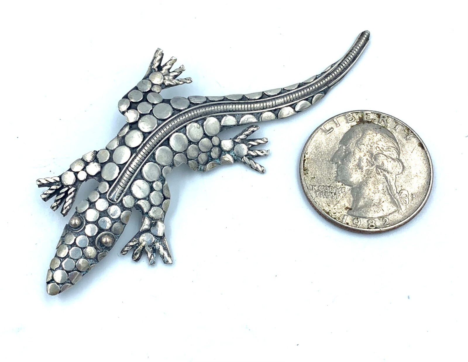 VINTAGE .925 STERLING SILVER LIZARD BROOCH PIN - image 1