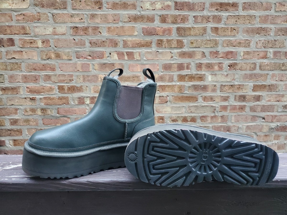 UGG Neumel Platform Chelsea Chunky Boot Green Leather Size US 9