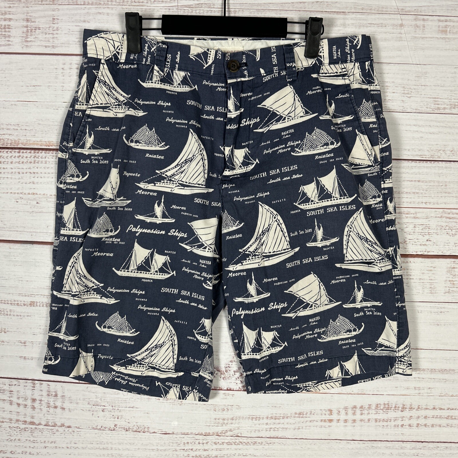 J Crew Shorts Mens 34 Chino Blue Nautical Boats 10