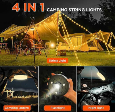 4in1 Camping LED Light Strip 10M Waterproof Outdoor Tent Lamp Garden Room Decor