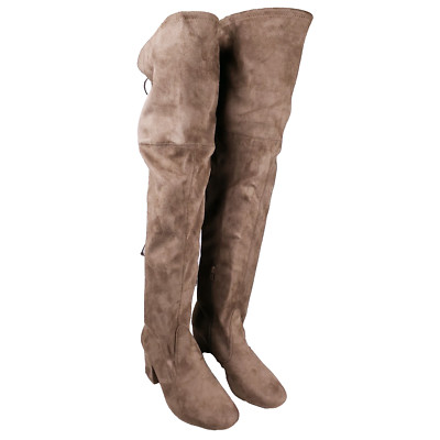 Wild Diva Over The Knee Block Heel Boots Taupe Trendy Style Sz 9 Soft Girl