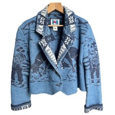 Wooded River Vintage Women’s Wool Blend Blue Western Jacket Usa Made, Size Xl