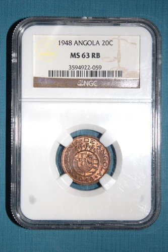 Angola Bronze 1948 20 Centavos NGC MS63 RB
