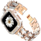 Edelstahl und Leder Armband+Bling Schutzhülle Für iWatch Series 9 8 7 6 5 4 3 SE