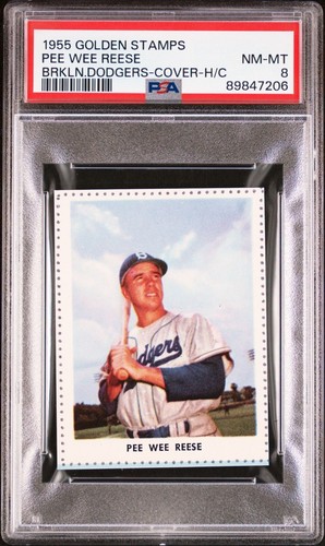 PSA 8 PEE WEE REESE HOF ALBUM COVER 1955 GOLDEN STAMPS DODGERS GRADED RARE TPHLC