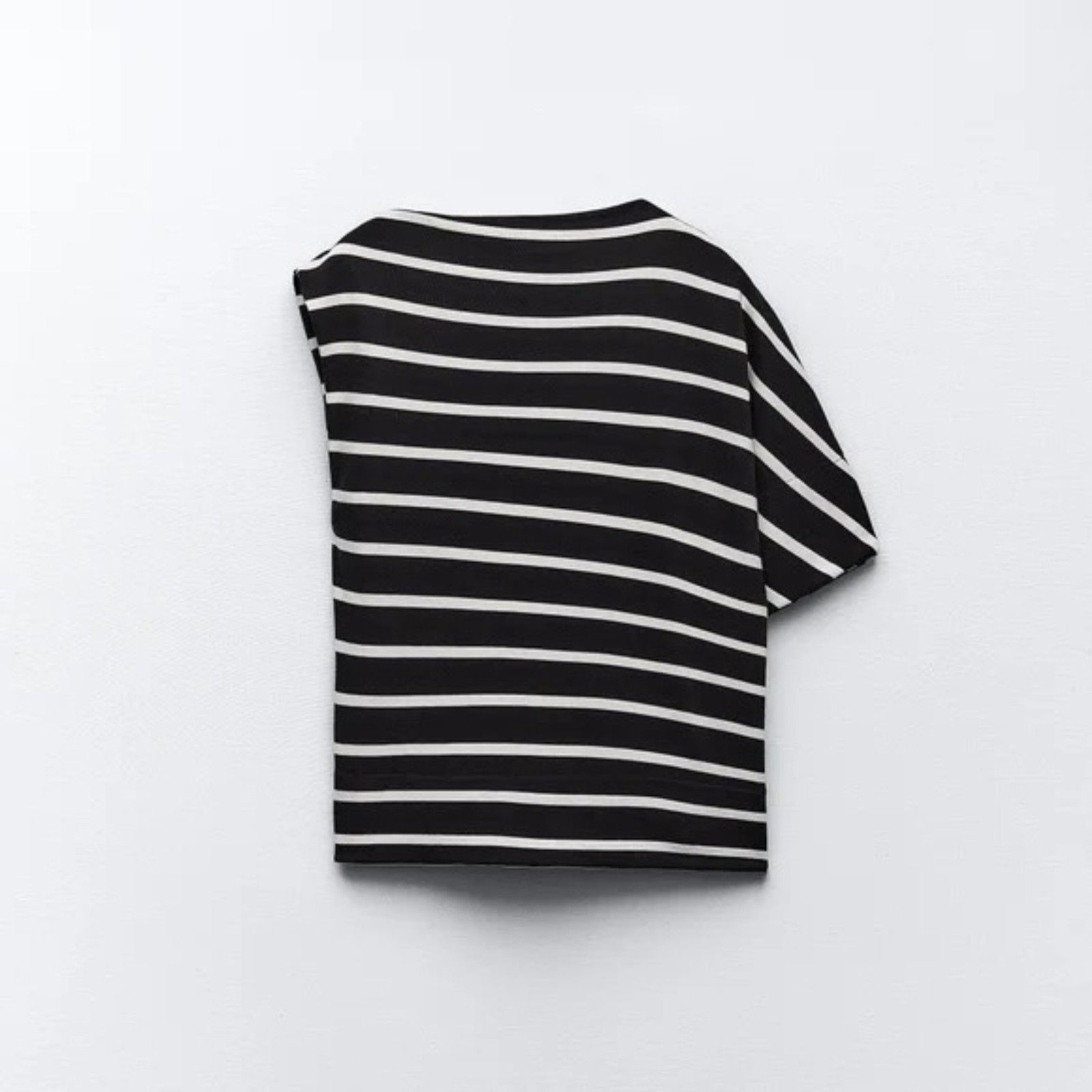 Zara Black White Striped Top Asymmetrical Medium Cotton One Sleeveless NEW NWT thumbnail 2