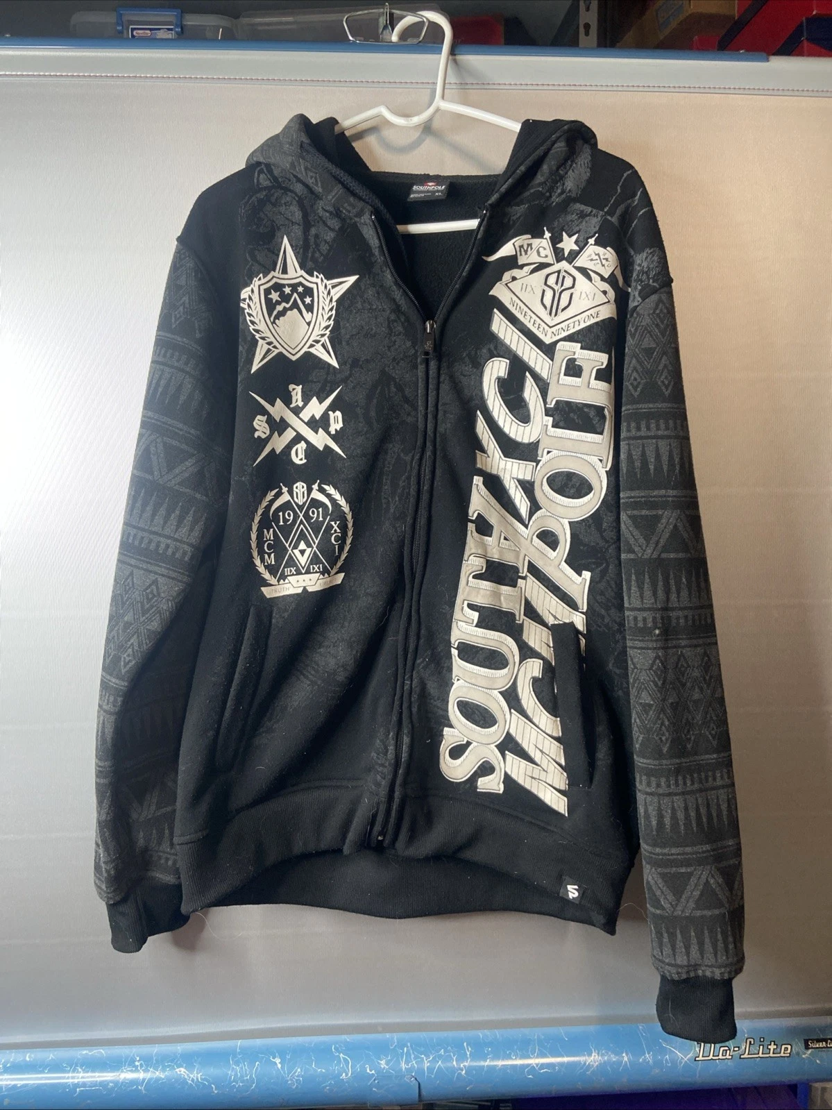 Vintage Y2K Black South Pole Zip Up Hoodie Grunge Size XL Skateboard Skater