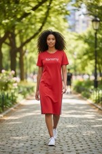 Tommy Hilfiger Red Stripes Short Sleeve T-Shirt Dress Embroidered Logo Medium 