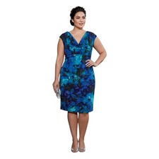 Lauren Ralph Lauren Blue Floral Jersey Cowl Neck Ruched Sheath Dress Size 16