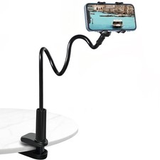 Gooseneck Phone Holder for Bed - Cell Mount Clamp Clip, 360 Black