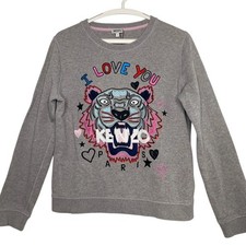 KENZO Womens Size Large Sweatshirt Sweater Embroidered Tiger Grey Pink