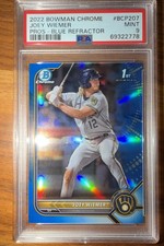 2022 Bowman Chrome 1st Joey Wiemer Blue Refractor /150 1st Nats Brewers PSA 9