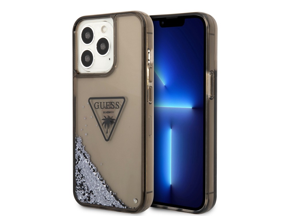 Coque iPhone 14 Pro Guess Glitter Palm noire pailletée