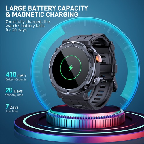 Android Smartwatch Herren Taktisch Militär Bluetooth Anruf Blutdruck-Gift - Bild 12 von 20