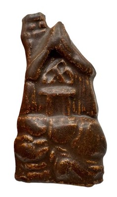 Handmade Studio Art Pottery Cottage House Figurine Token Brown Witch Hut 4 