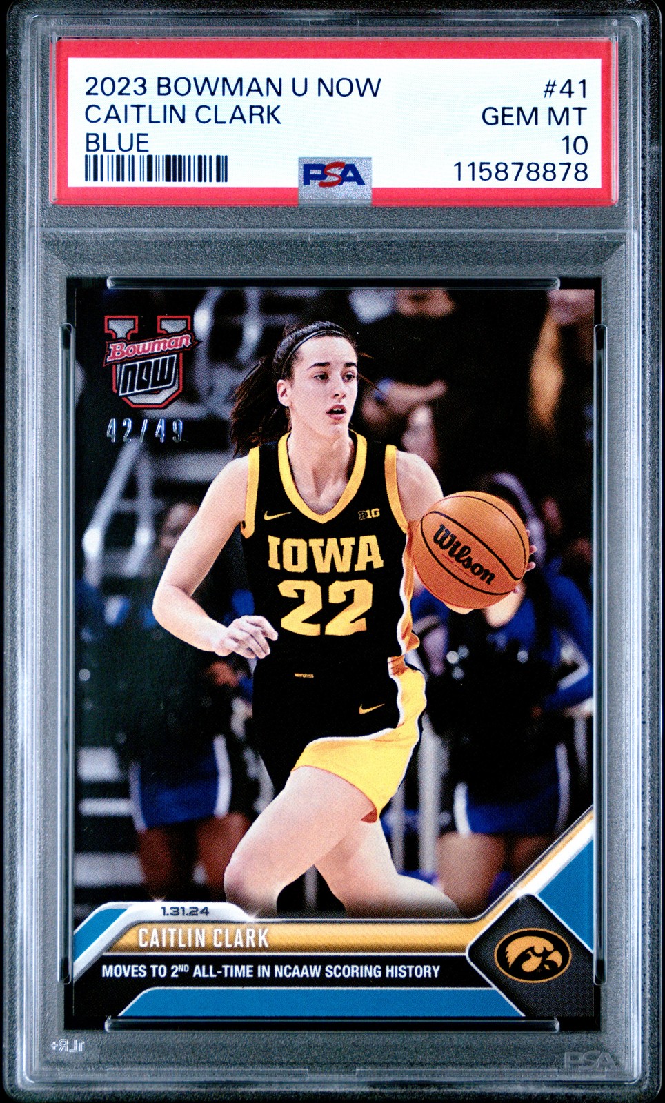 2023 BOWMAN U NOW BLUE #41 CAITLIN CLARK 42/49 PSA 10