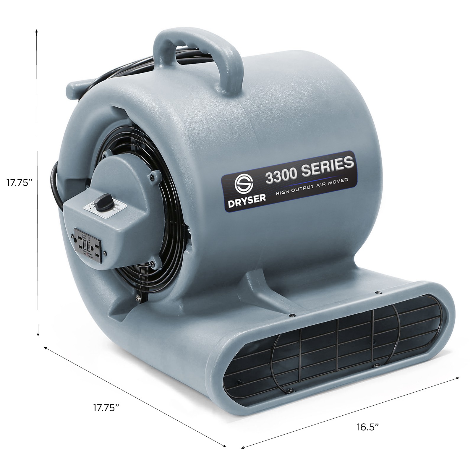 Air Mover Carpet Dryer 3 Speed 1/3 HP Floor Blower Fan Stackable, 2 GFCI Outlets