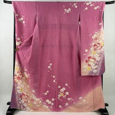 JAPANESE KIMONO FURISODE PINK 170cm 5 ft 7 in PURE SILK FF8571